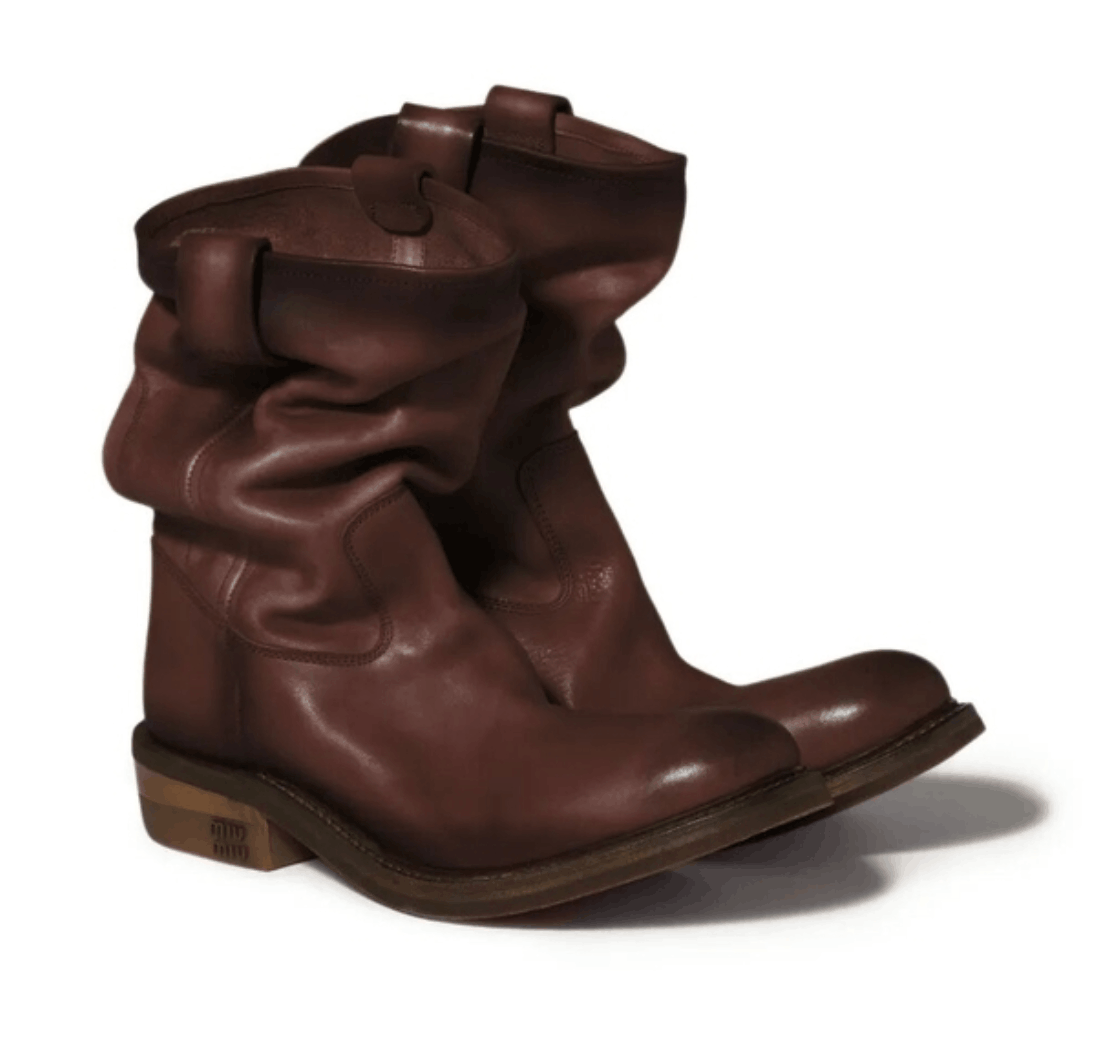 Miu Miu Slouchy Leather Boots Brown