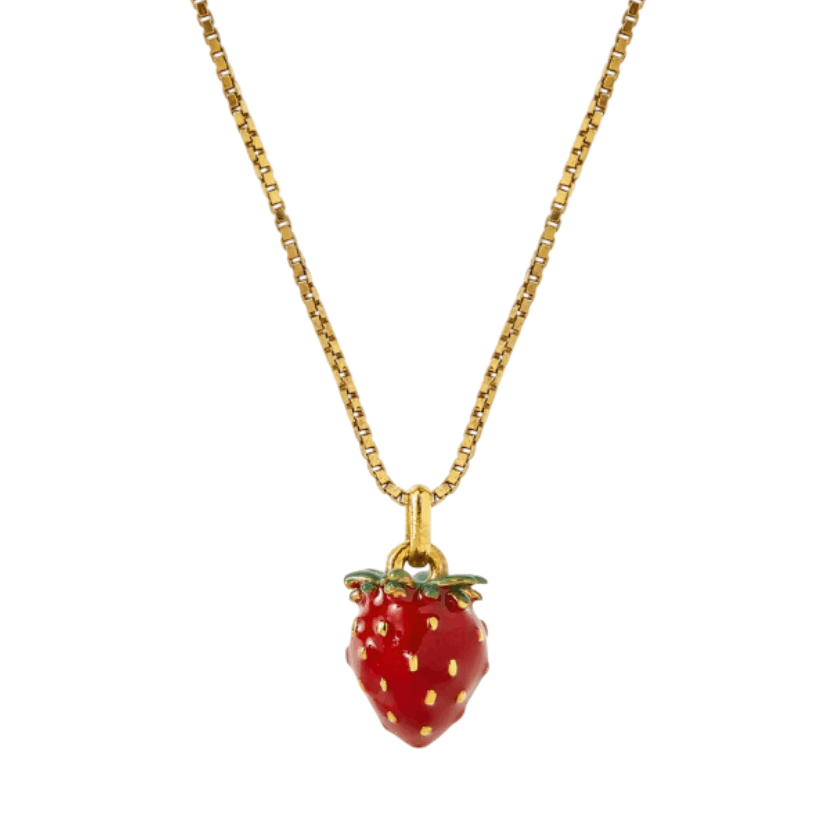 Strawberry Enamel Necklace in Metal