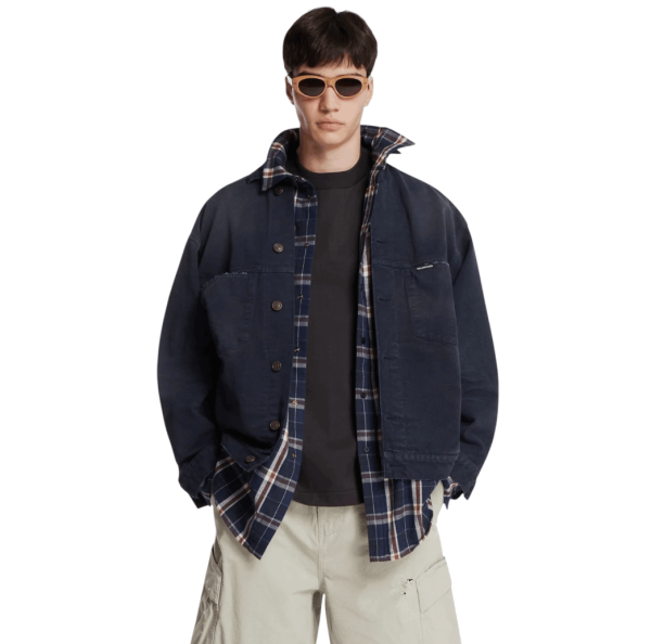 Blue Cotton Denim Patched Jacket-Shirt 