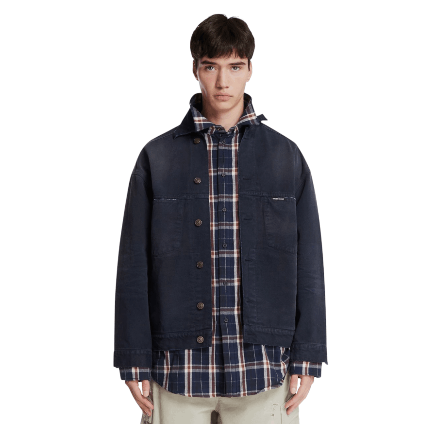 Blue Cotton Denim Patched Jacket-Shirt 