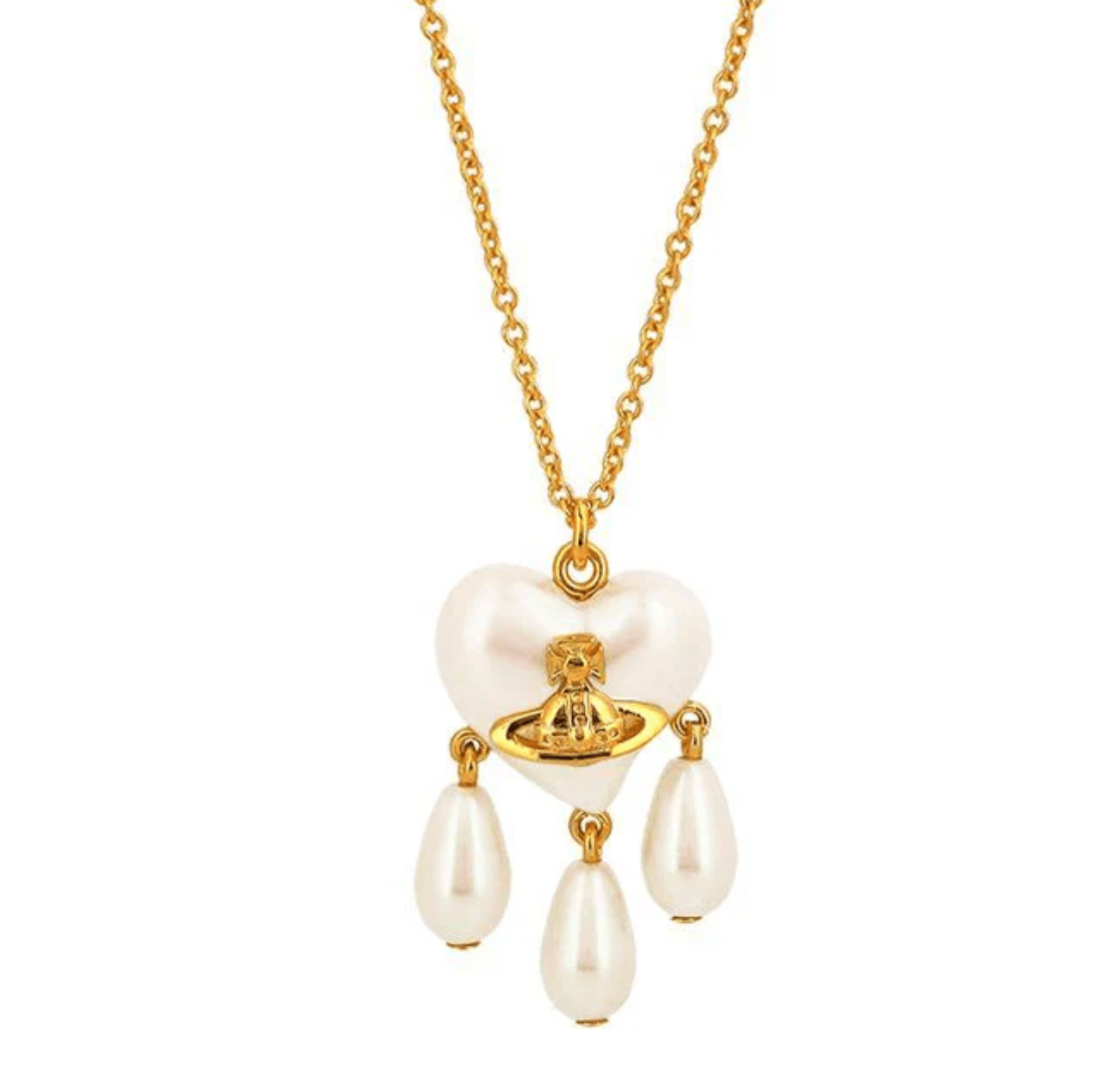 (W) Vivienne Westwood Sheryl Pearl Heart Necklace Gold