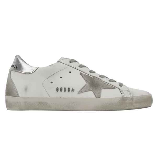 (W) Golden Goose Superstar White Silver Heel Tab Sneakers