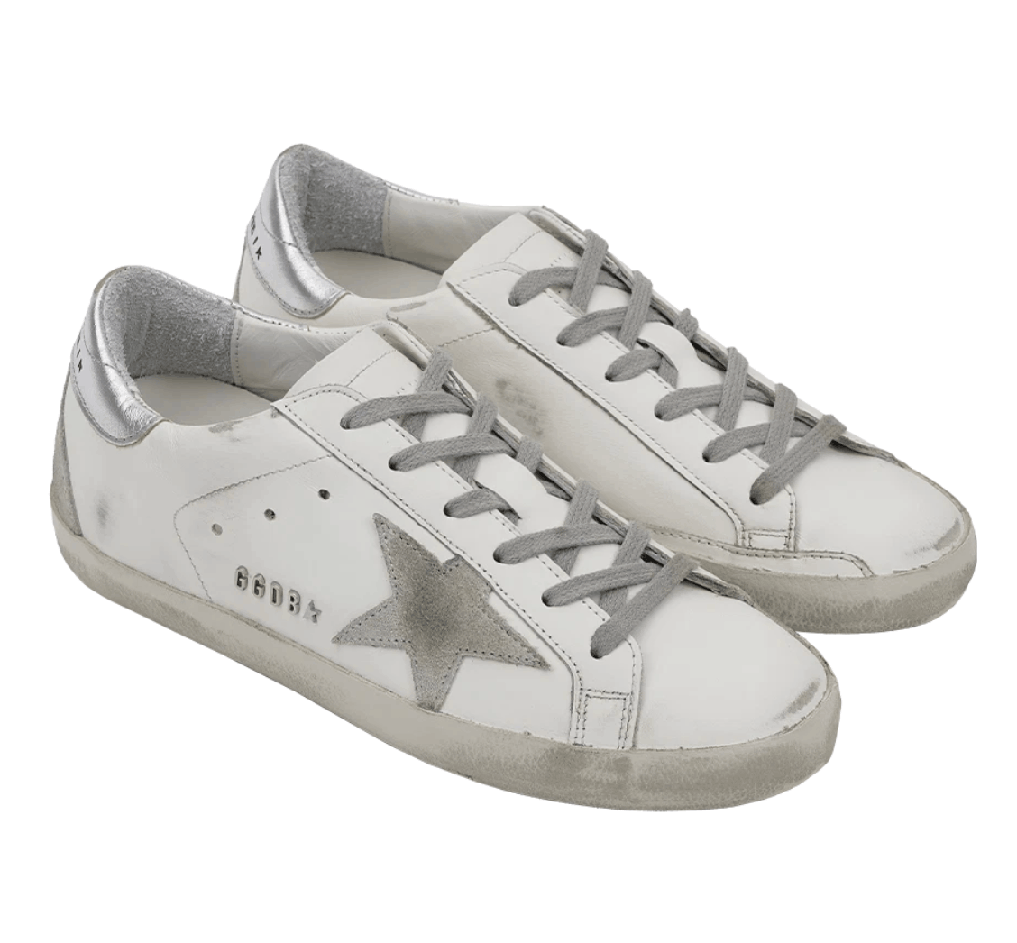 (W) Golden Goose Superstar White Silver Heel Tab Sneakers