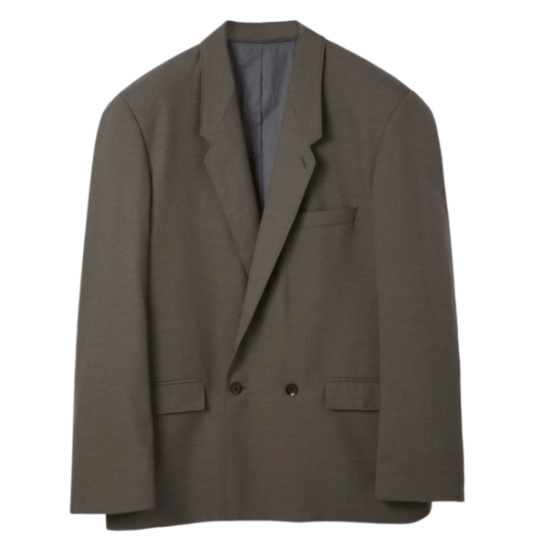 Lemaire Tropical Poly Wool Boxy Double Breasted Blazer Steel Beige Chine