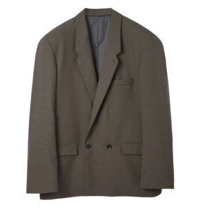 Lemaire Tropical Poly Wool Boxy Double Breasted Blazer Steel Beige Chine
