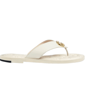 (W) Gucci Interlocking G Thong Sandal White Leather
