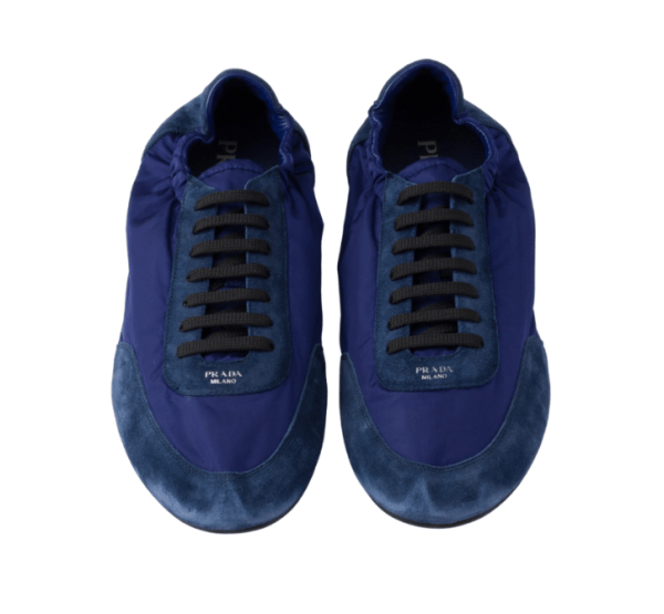 Prada Collapse Re-Nylon and Suede Elasticized Sneakers Bluette