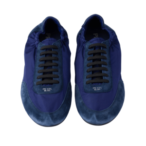 Prada Collapse Re-Nylon and Suede Elasticized Sneakers Bluette