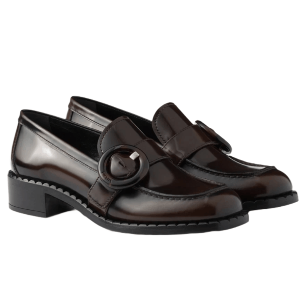 (W) Prada Brushed Leather Loafers Sienna