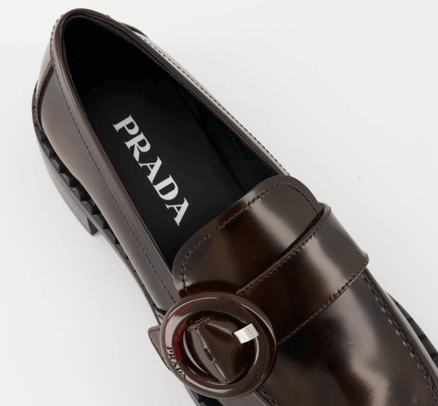 (W) Prada Brushed Leather Loafers Sienna