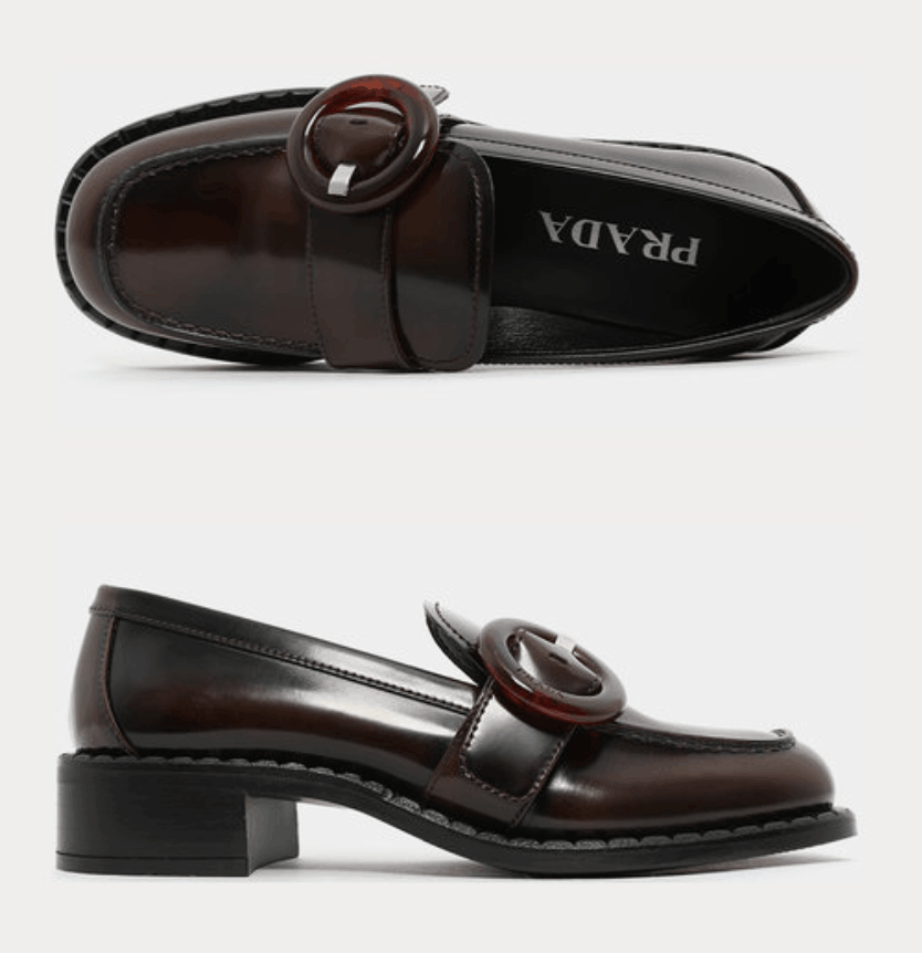 (W) Prada Brushed Leather Loafers Sienna