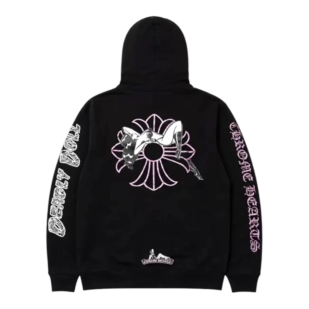 Chrome Hearts Deadly Doll Arm Logo Fleece Pullover Hoodie Black