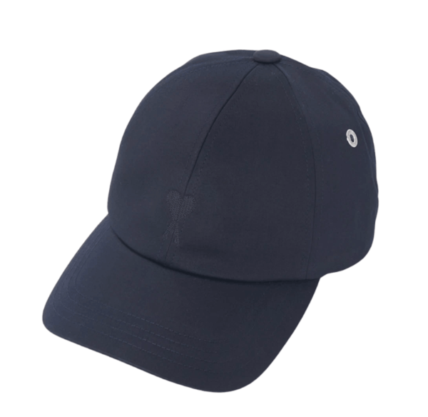 AMI de Coeur Compact Cotton Satin Embroidery Cap Navy Blue Ginger