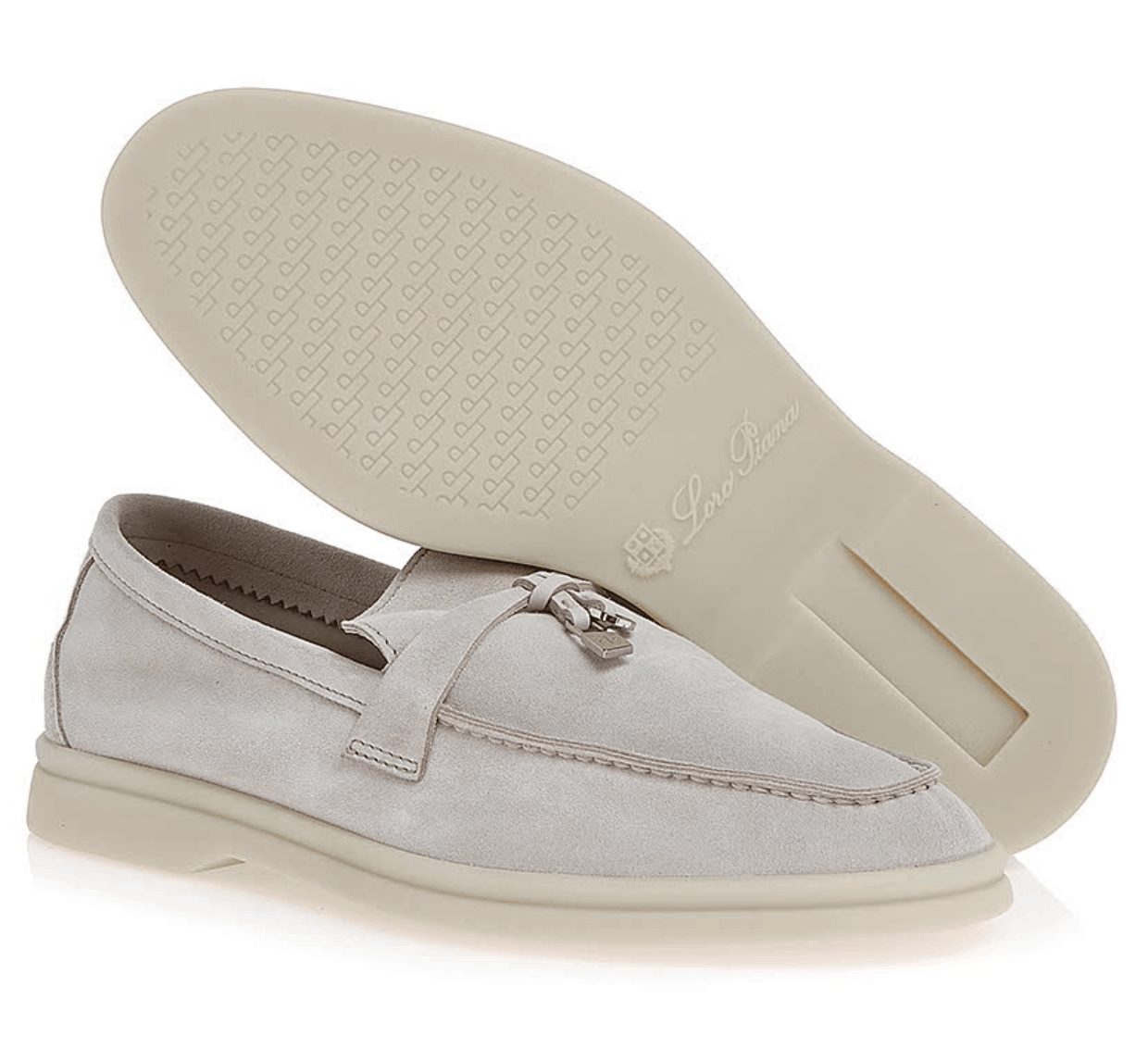 (W) Loro Piana Summer Charms Walk Suede Calfskin Pearl Powder