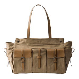 Khaki Prada Route canvas and leather tote bag 
