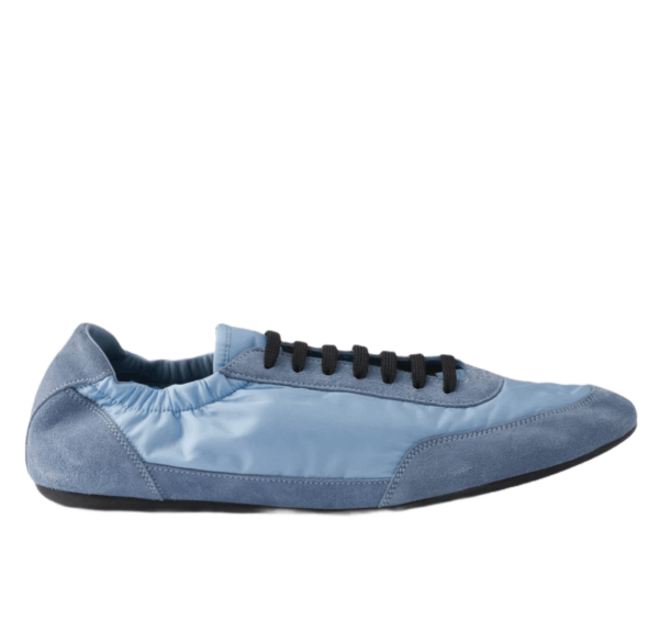 Prada Collapse Re-Nylon and Suede Elasticized Sneakers Light Blue