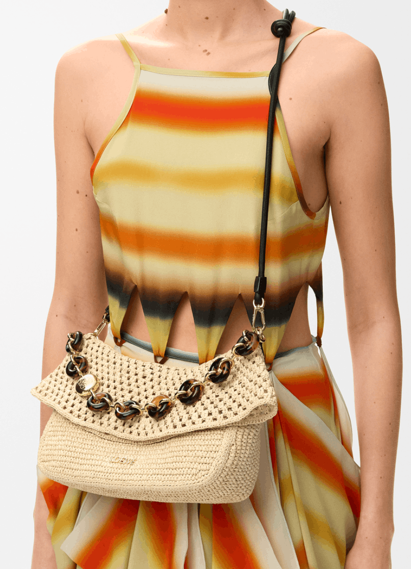 Medium Ola bag in raffia Beige