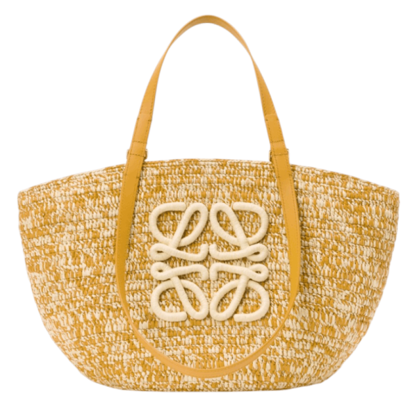 Medium Eclipse basket in raffia and calfskin Yellow