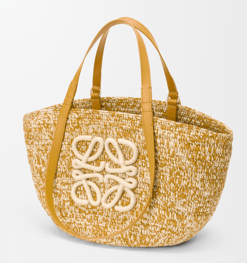Medium Eclipse basket in raffia and calfskin Yellow