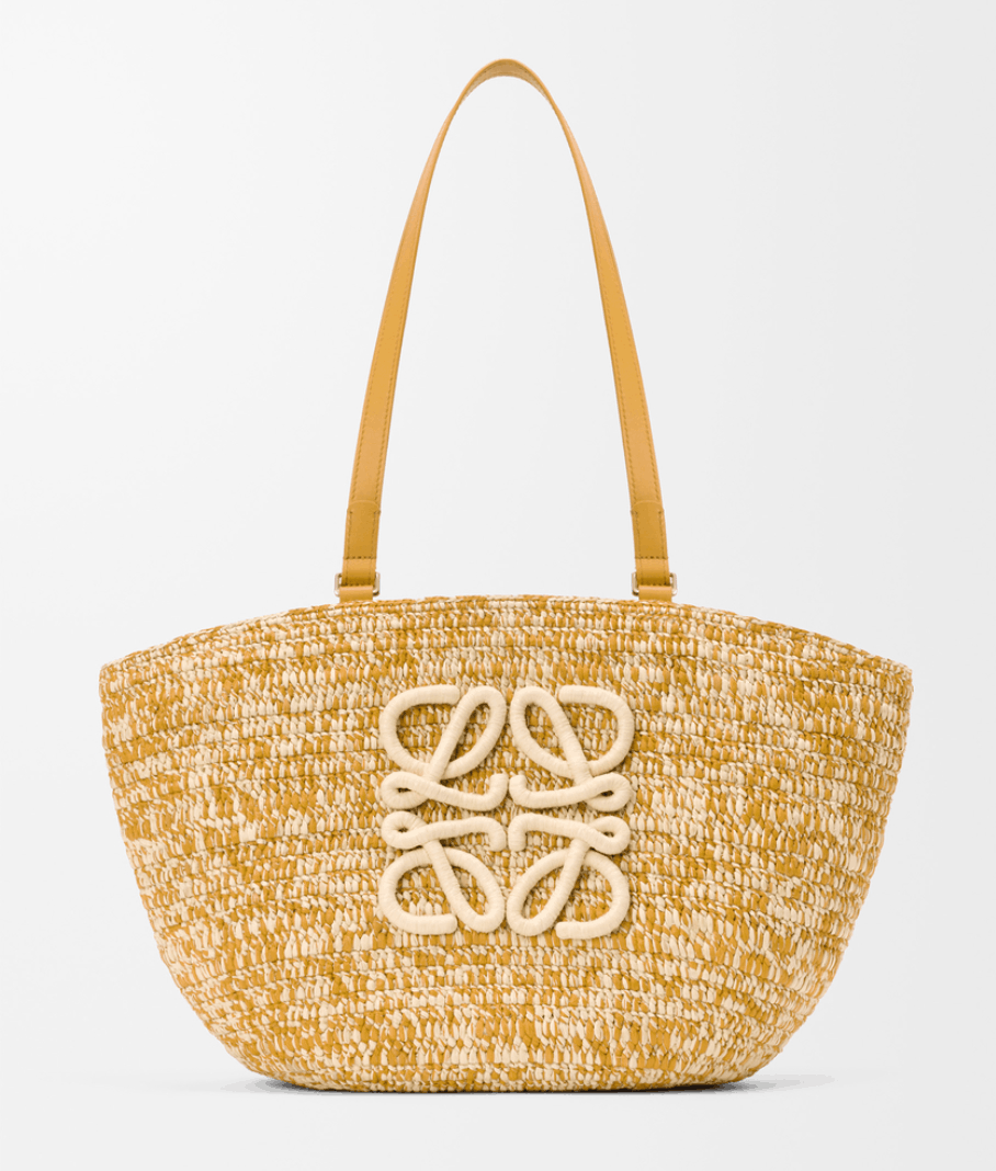 Medium Eclipse basket in raffia and calfskin Yellow