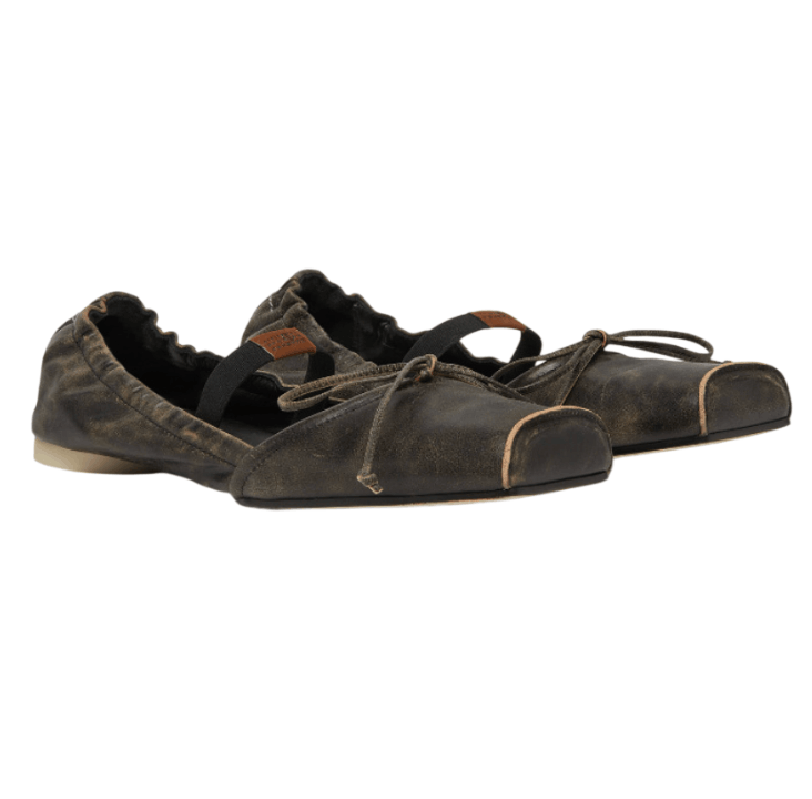 Square-toe leather ballerina shoes BLACK