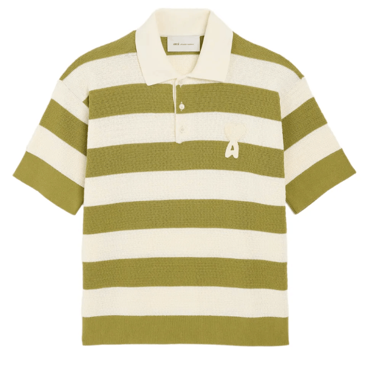 AMI Paris Striped Logo Polo Shirt Green