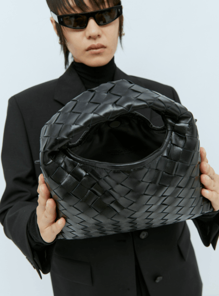 Bottega Veneta Calfskin Leather Mini Hop Crossbody Bag Black