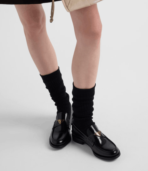 PRADA Brushed Leather Loafer - Black Gold