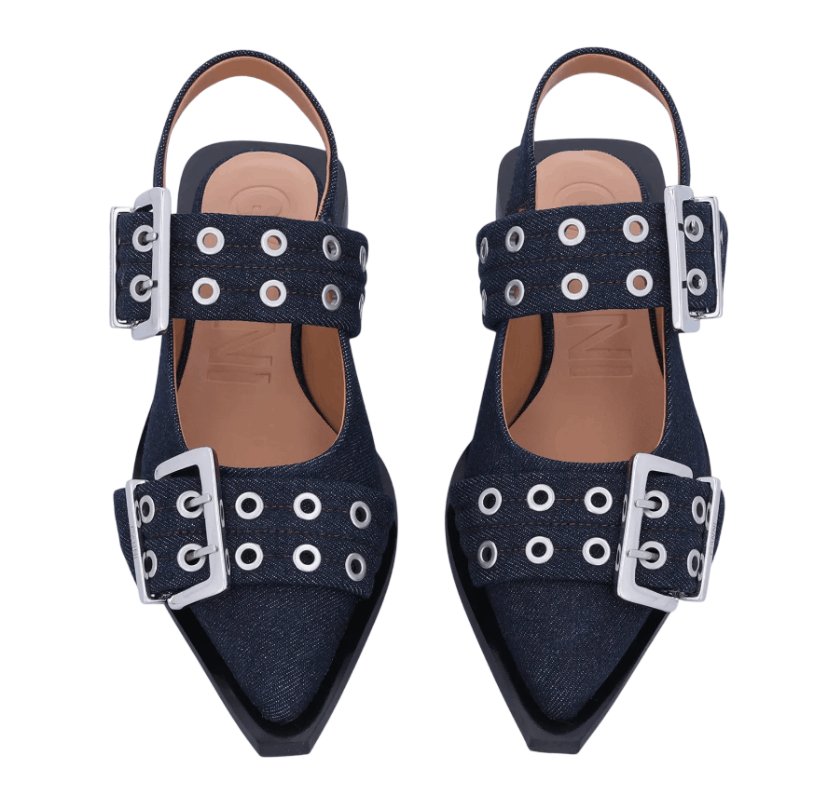 Feminine Buckle Ballerina Denim Flat Shoes 