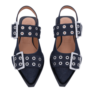 Feminine Buckle Ballerina Denim Flat Shoes 