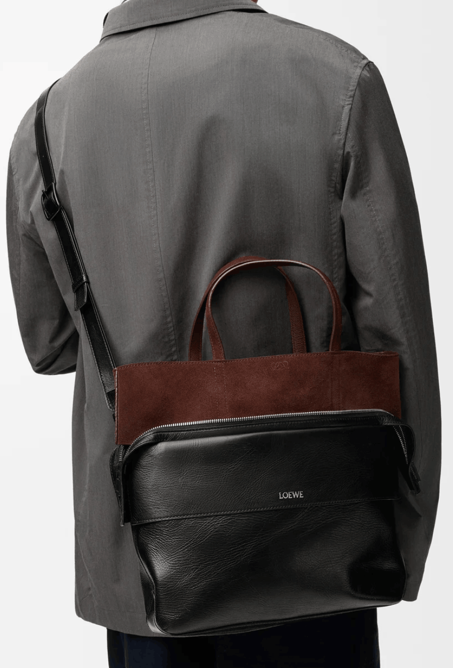 Small Switch tote in paper calf and suede Black