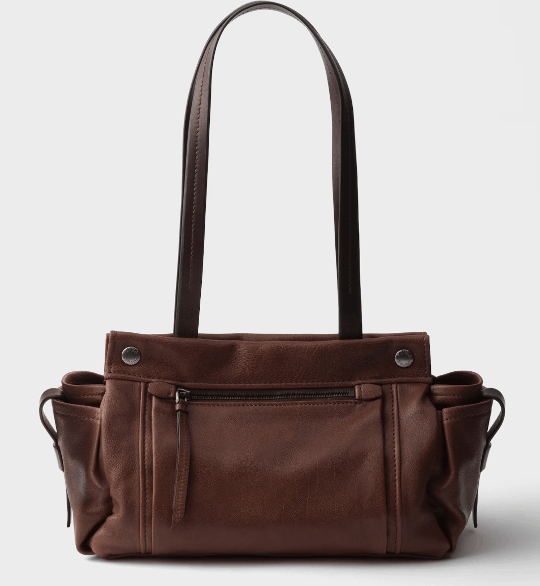 Cocoa Brown Prada Route medium leather tote bag