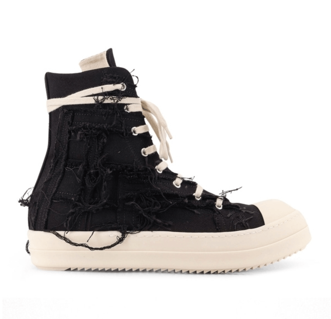 Rick Owens Frayed Denim High-top Sneakers in Black