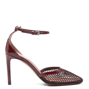 Burgundy fishnet heeled pumps