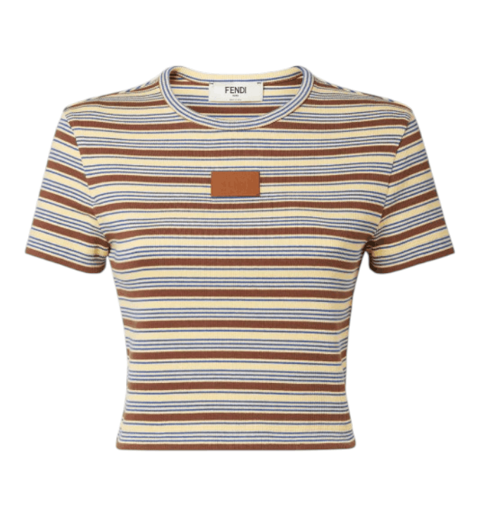Fendi Logo Patch Striped Cropped Jumper in White