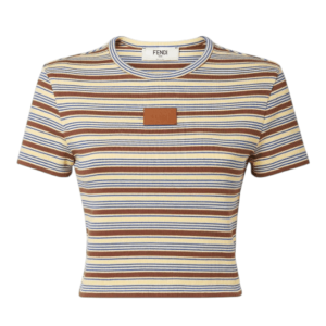 Fendi Logo Patch Striped Cropped Jumper in White