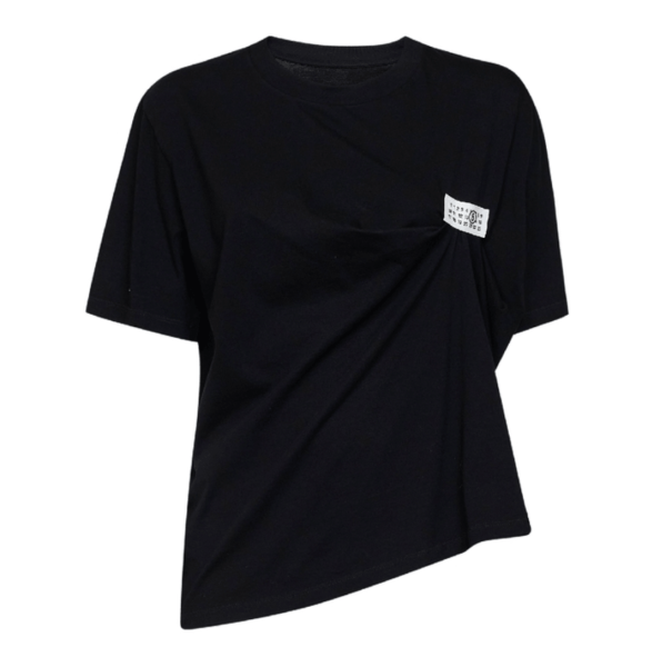 MM6 Maison Margiela Black draped T-shirt with logo patch