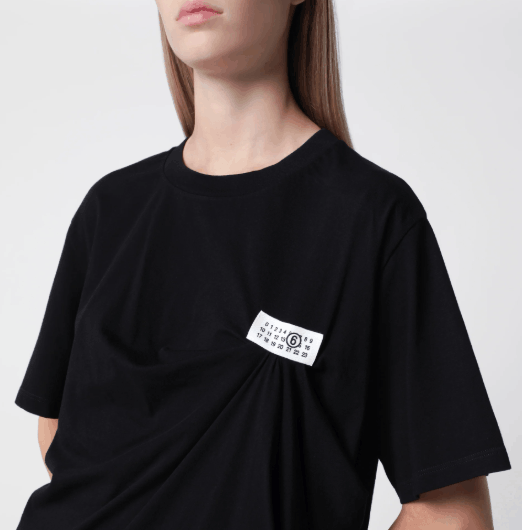 MM6 Maison Margiela Black draped T-shirt with logo patch