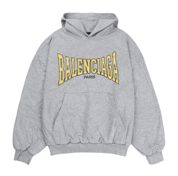 Balenciaga Logo Printed Hoodie 'Heather Grey/Yellow'