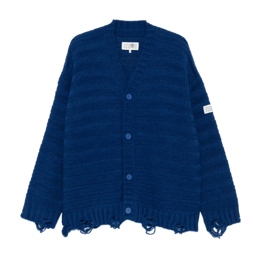 Mm6 Maison Margiela Distressed Horizontal-stripe Cardigan