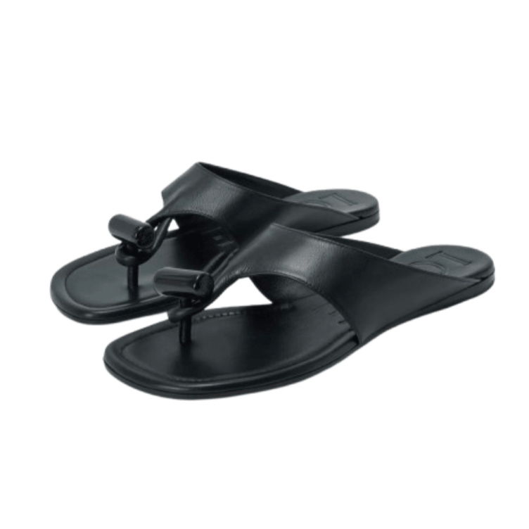 Toggle flat sandal in shiny smoot calfskin