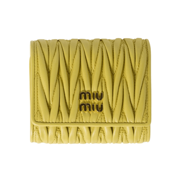 Miu Miu Small Matelasse Nappa Leather Wallet Citron Yellow