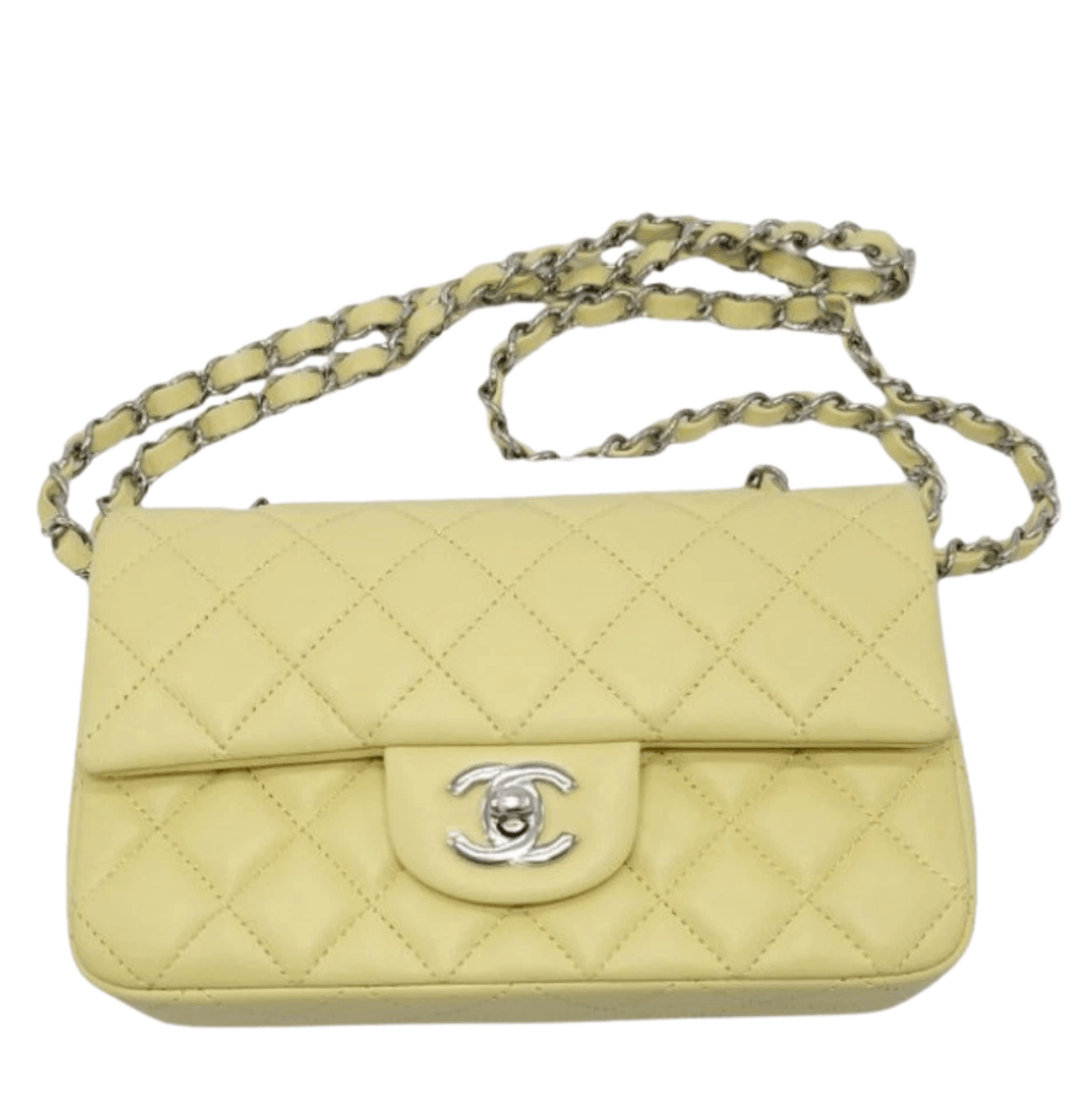 Chanel Mini Flap Bag Lambskin & Silver Yellow