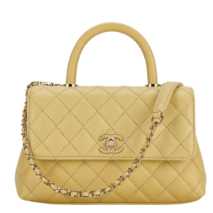 Chanel Flap Bag with Top Handle Grained Calfskin & Gold Light Yellow