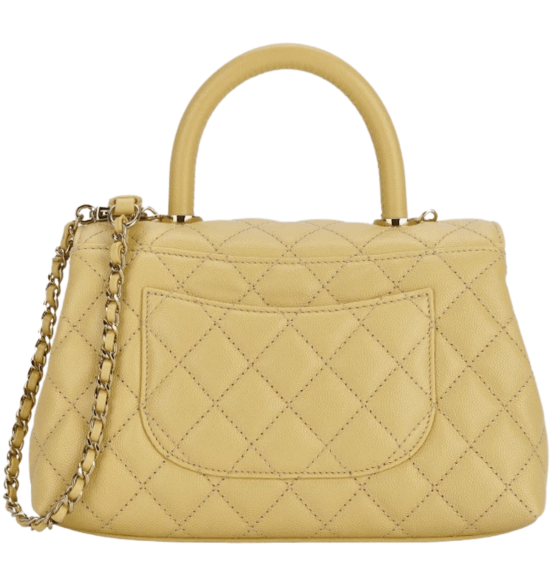 Chanel Flap Bag with Top Handle Grained Calfskin & Gold Light Yellow