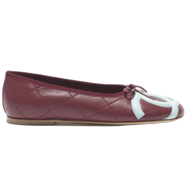 (W) Chanel Ballet Flats Lambskin & Burgundy Light Blue The Chanel Coco Beach Collection