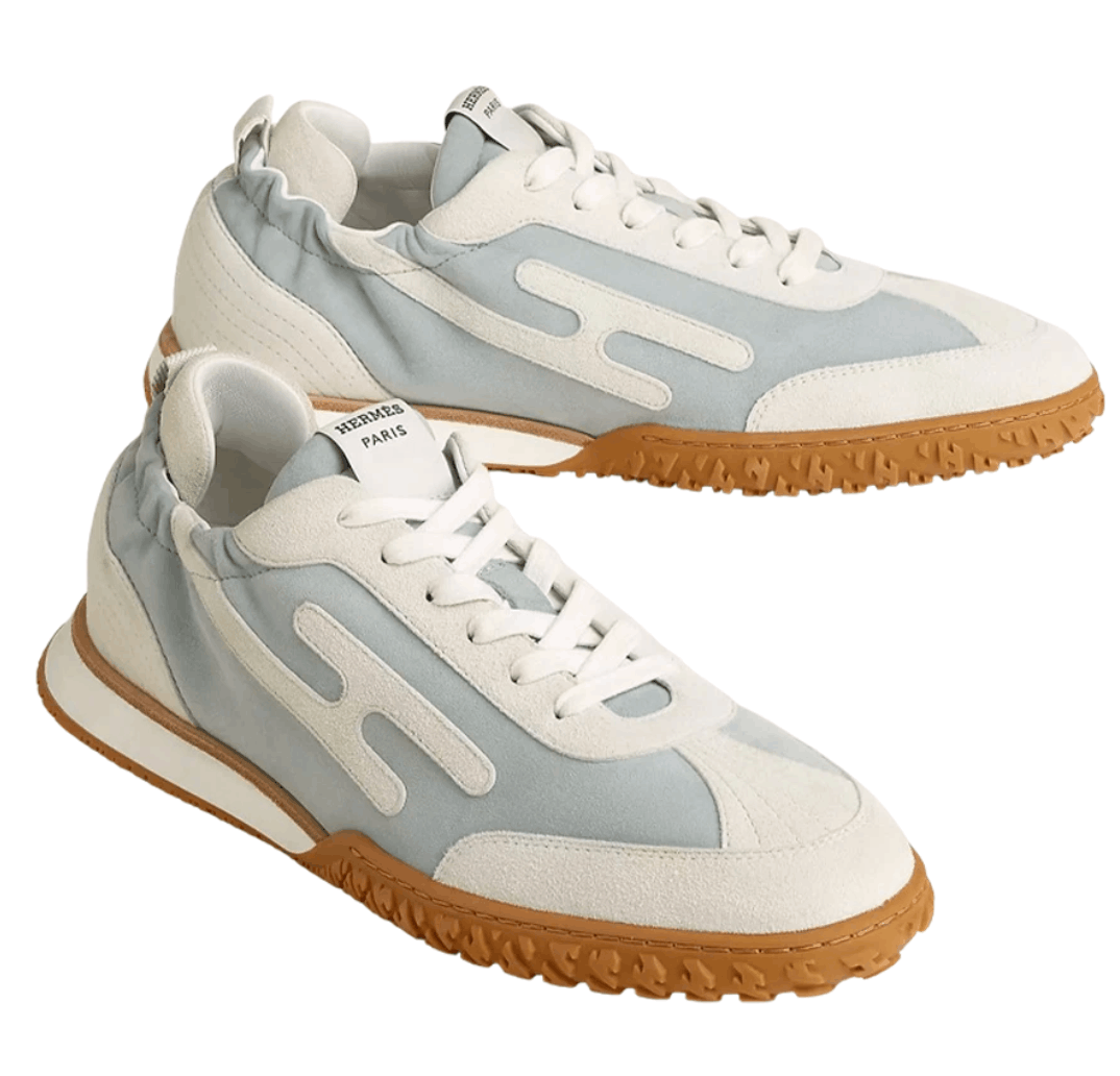 Hermes Jet Sneakers Suede Goatskin & Gris Nuage Blanc