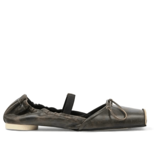 Square-toe leather ballerina shoes BLACK