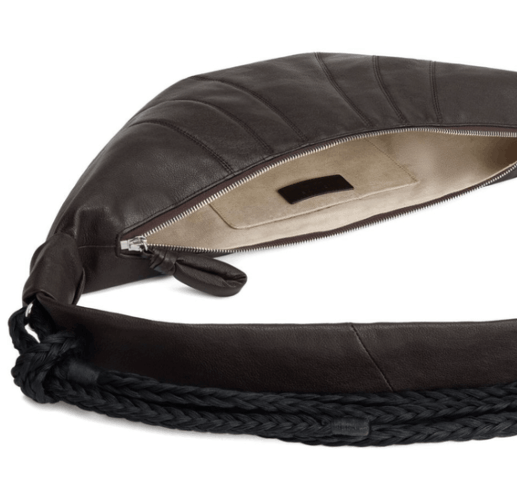 BRAID MEDIUM CROISSANT BAG IN LEATHER - Dark Brown