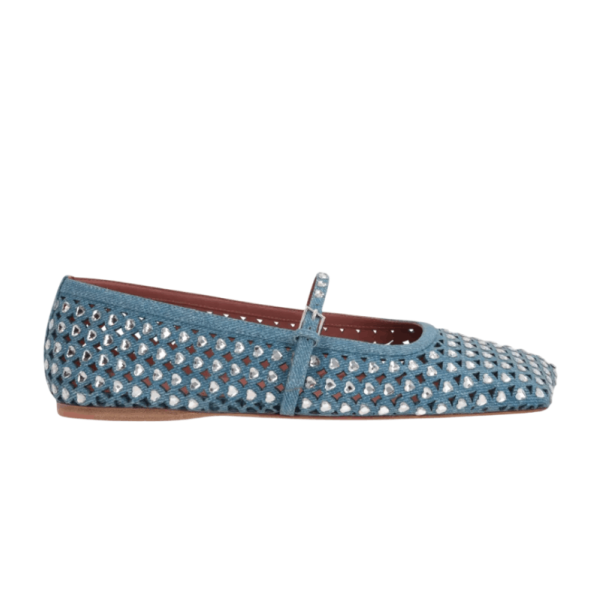 Amina Muaddi Anne Embellished Ballerina Shoes Blue